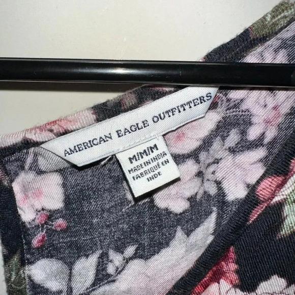 American Eagle Floral Flared Blouson Half Sleeve Mini Dress Black Size M - Picture 3 of 6